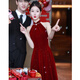 Feng Xiaowei New Chinese Style Toast Wear Bridal Red Halter Neck Cheongsam Morning Robe 2025 New Engagement Wedding Dress Female Style Burgundy Long S