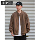 JEEP SPIRIT Japanese retro waffle cardigan sweatshirt jacket for men and women in spring and autumn loose casual sports Henry collar clip gray M