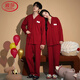 LangSha newlywed couple pajamas for women spring and autumn pure cotton with chest pad wedding home clothes for men red cotton long-sleeved suit 8048 L female + XL male