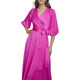 DKNY Women's Balloon Sleeve Satin Faux Wrap Maxi Dress, Pink, 14