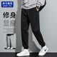 Mianzhi Guocha brand men's casual pants, men's Korean style versatile leggings, loose lace-up sports pants, black XL