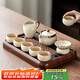 Tangfeng tea set set, high-end Ru kiln open-piece hand-caught pot, lid, bowl, tea cup, complete set with tea tray, special tea set for making tea and entertaining guests, rose-colored melamine quiet window, small + dundun hand-caught pot, 9 pieces