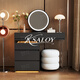 KSALOY Italian dressing table and drawer integrated bedroom small apartment storage cabinet light luxury high-end dressing table jewelry display cabinet warm white dressing table + 0.5 meter three drawer cabinet + LED round mirror + acrylic chair 100cm dressing table overall solid wood multi-layer