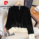 Pierre Cardin high-end brand black silk velvet top women's long-sleeved bottoming with autumn and winter new loose ruffle Pierre Cardin black L (recommended 100-115Jin Jin equals 0.5kg)