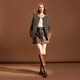 Sancai 2025 winter new leather skirt skirt high waist A-line skirt short skirt retro modern M