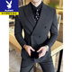 Playboy British Style Double Breasted Suit Men's Suit Business Casual Formal Groom Wedding Dress High-End Suit Three-piece Gray Suit+Trousers+Vest XL (125-140Jin Jin equals 0.5 kg)