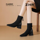 ZHR short boots women's winter plus velvet temperament pointed toe thick heel fashion boots women's versatile suede women's boots BL652A black 37