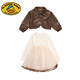 G.duck Girls' Western-style Autumn Dress Set 2025 New Children's Fashionable Princess Dress Baby Girl Spring and Autumn Dress Trendy Brown 120 cm