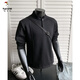Woodpecker (TUCANO) gray Henry collar long-sleeved T-shirt for men 2025 new casual loose POLO shirt youth cleanfit sweatshirt black XL