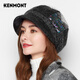 Kenmont forehead wind-resistant woolen patchwork plaid octagonal hat for women winter British autumn beret pile hat face shaping black gray (spliced style, forehead windproof film) M 57.5c (adjustable)