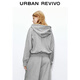 UR2025 autumn new women's casual simple hooded double zipper loose jacket UWJ150056 flower gray S