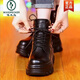 Woodpecker genuine leather wool one-piece Martin boots for women winter small people spring and autumn short boots inner heightening women's shoes 8cm thick-soled wedge shoes black single lining 6857 35