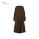 Fragment (dribs&drabs) suit for women winter new v-neck simple tassel stacked vest half high collar splicing elegant long skirt dark coffee L