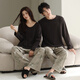 LangSha 7A Antibacterial Couple Pajamas for One Man and One Woman Autumn Pure Cotton Round Neck Cartoon Casual Wearable Spring and Autumn Home Clothing 32506 Couple M Female + XL Male