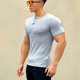American retro heavyweight coarse threaded cotton henley shirt short-sleeved summer casual fitness tough guy bottoming t-shirt men's slim gray M recommended 100-120Jin Jin equals 0.5 kg