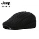 JEEP knitted woolen hat British beret women's versatile forward hat ear protection plus velvet warm men's peaked cap autumn and winter dark gray M (56-58cm)