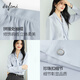 Evely Jiang Xin endorses basic silhouette V-neck streamer shoulder-covered pleated cuffs pearl button fashion top 2025 autumn suit Ice cold blue S 80-105Jin [Jin equals 0.5 kg]