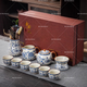 ROWILUX tea set complete set of high-end blue and white porcelain gift box 2025 new light luxury Ru kiln Kung Fu teapot tea cup ceramic lid bowl Huang Ru kiln flowers 10 pieces