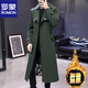 ROMON Men's Super Long and Handsome British Windbreaker Trendy Autumn and Winter Trendy Brand Extended Over-the-Knee Jacket Korean Style Velvet Coat Gray 3XL Size 170-185Jin Jin is equal to 0.5 kg