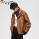 Woodpecker (TUCANO) retro motorcycle soft leather jacket men's American-style simulated leather handsome short autumn and spring high-end bomber jacket black 2XL suitable for 160-180Jin Jin equals 0.5 kg