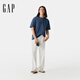 GAP Herren- und Frauen reines Baumwoll-Logo Kurzärärmelte T-Shirt Basic Lose Top Grau-Blau-Druck L (175/96a) Asiatische Größe