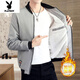 Playboy (PLAYBOY) Jacket Men's Jacket Autumn Thick and Optional Large Size Casual Men's Tops New Young and Middle-aged Men's Clothing 2090-Khaki Velvet Thickened Black Velvet XL 110-130Jin Jin is equal to 0.5 kg