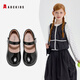 ABC KIDS autumn children's small leather shoes soft sole performance shoes girls princess shoes black flat casual shoes black mirror 32