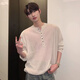 Digada American retro Henry collar thin slightly see-through sweater for men autumn loose outer wear versatile long-sleeved T-shirt top THFS-K139 white L