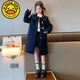G.DUCKKIDS Girls' Woolen Coat Autumn and Winter 2024 New Style Western Style Medium and Large Children's Thickened Medium and Long Lapel Woolen Coat Navy Blue 150cm
