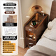 Green cocoa solid wood bedside table bedroom small bedside storage cabinet smart extremely narrow storage cabinet with light 2025 new storage cabinet socket + light strip style 20cm double drawer bedside table