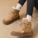 Nosskiss Luxury High-End-Marke Matte Leder Schneestiefel für Frauen 2025 Neue Wolle und Samt warme runde Zehe Casual Stiefel Kamelfarbe [Verdickte Wolle Innenfutter] 37