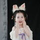 Mengdong Rabbit Ears Hairpin Hanfu Headwear Ancient Style Hair Accessories Girls Cute Plush Hair Hoop Hair Accessories Children Adult Accessories One Size Rabbit Ears Headband*1 Ear Adjustable Position