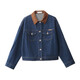 InMAN (INMAN) pure cotton contrast lapel denim jacket for women 2025 autumn fashion retro versatile loose jacket top dark denim blue XL