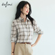 Eifli (eifini) [Jiang Xin Airport Shirt] Eifli plaid texture loose shirt for women 2025 autumn new small top light brown S 80-105Jin [Jin equals 0.5 kg]