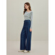 
Inman retro lace-up elastic wide-leg jeans 2025 autumn women's new straight trousers trousers denim blue S