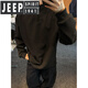JEEP SPIRIT Light Luxury 2025 Spring and Autumn Feeling Waffle Henley Collar Long Sleeve Shirt for Men in Spring Lazy Style Sweater, Black 3XL