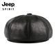JEEP SPIRIT spring, autumn and winter genuine leather hat for men and women, middle-aged and elderly Korean style retro beanie octagonal hat trendy painter Bailey Dipumpkin black (first layer sheepskin) M (head circumference 55-56cm)