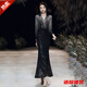 Feng Xiaowei evening dress women's new high-end elegant slimming fishtail skirt annual meeting banquet wearable elegant black L