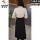 Woodpecker (TUCANO) Lady Long Sleeve Temperament Dress Women 2025 Autumn New Mom Fake Two-piece Skirt Apricot + Black Skirt Fake Two-piece XL (Suitable for 115-124 Jin Jin equals 0.5 kg)