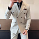 Jason's diagonal striped double-breasted suit for men, business casual formal fit, Korean style groom's wedding suit, three-piece suit, milky white (single suit) 2XL