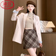 Langsha Plaid Skirt Women's 2025 Autumn and Winter New Woolen Hip Skirt Korean Style A-Line Short Skirt Plus Velvet Warm Bottoming Skirt Dark Gray Small Plaid Skin Friendly Wool Comes with Lining M Weight 96-110 Jin Jin equals 0.5 kg Waist 68CM Hips 92CM