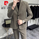 Pierre Cardin autumn thin small suit men's jacket slim and high-end casual Korean style handsome little suit suit dark gray XL
