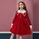 ASK JUNIOR Girls Skirt 2025 Winter Warm Double Lapel Contrast Color Knitted Princess Skirt New Year Red Dress