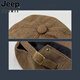 JEEP SPIRIT retro progressive hat women's big head beret square round face small cotton linen Japanese style literary reverse wearing cap for men retro brown one-size-fits-all adjustable