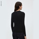 Langzi Merino Wool V-neck Seamless Slim Wool Sweater Commuting Style Simple Base Layer New Style Black L