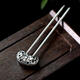 KZD Old Phoenix 999 sterling silver distressed hairpin Chinese retro style hollow peony hairpin pattern Hanfu tied hair headdress retro U-shaped peony.