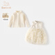 Banxidi girls dress autumn children's national style princess dress one-year-old baby dress autumn and winter velvet mesh skirt suit beige velvet 80