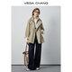 VEGA CHANG windbreaker for women petite 2026 new spring double-breasted striped splicing loose coat fog khaki M