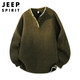 JEEP SPIRIT Jeep American style lazy style sweater men's autumn and winter Henry collar casual sweater jacket dark army green XL