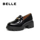 Belle Women's Shoes Loafers Women's British Small Leather Shoes 25 Autumn New Commuting Shoes JD007CM5 Black-Glossy 38